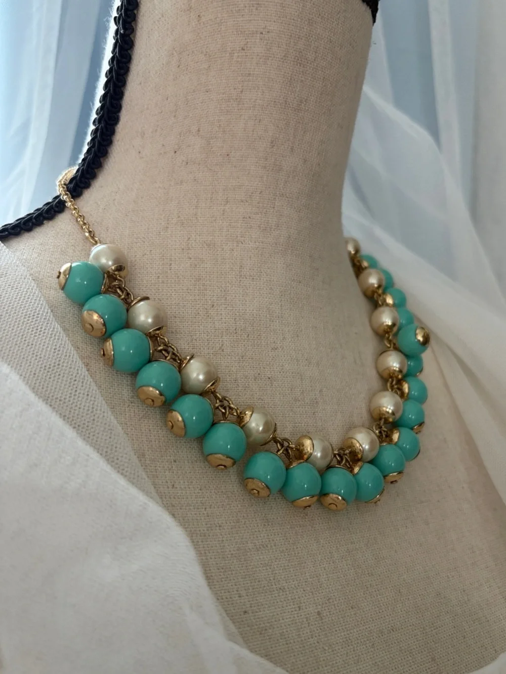 J. Crew Turquoise and Pearl Cluster Necklace